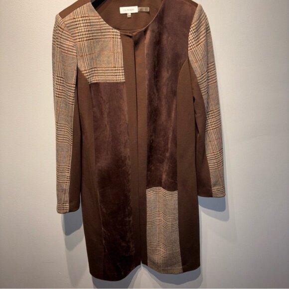 Calvin Klein 2Pc Brown & Plaid Faux Suede Dress,  Matching Duster Sz8 NWT Career - Picture 6 of 12